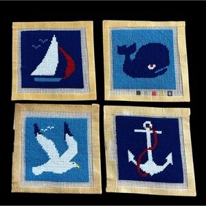 Vintage embroidery set of 4 handmade squares ready to frame.